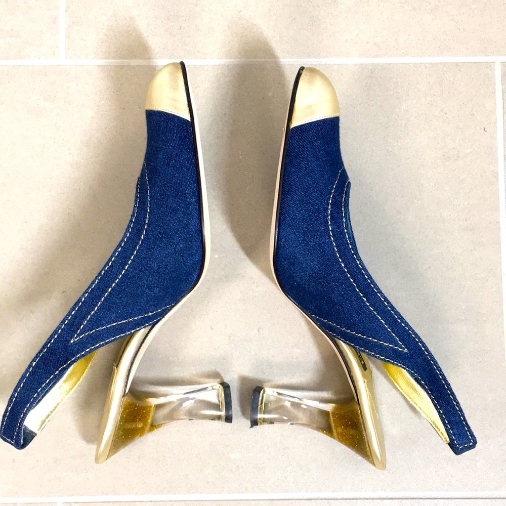 NWB ESCADA Denim Gold Heels Wowsa!!! - Picture 5 of 15
